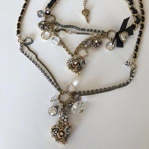 Betsey Johnson Rhinestone Heart Necklace Set